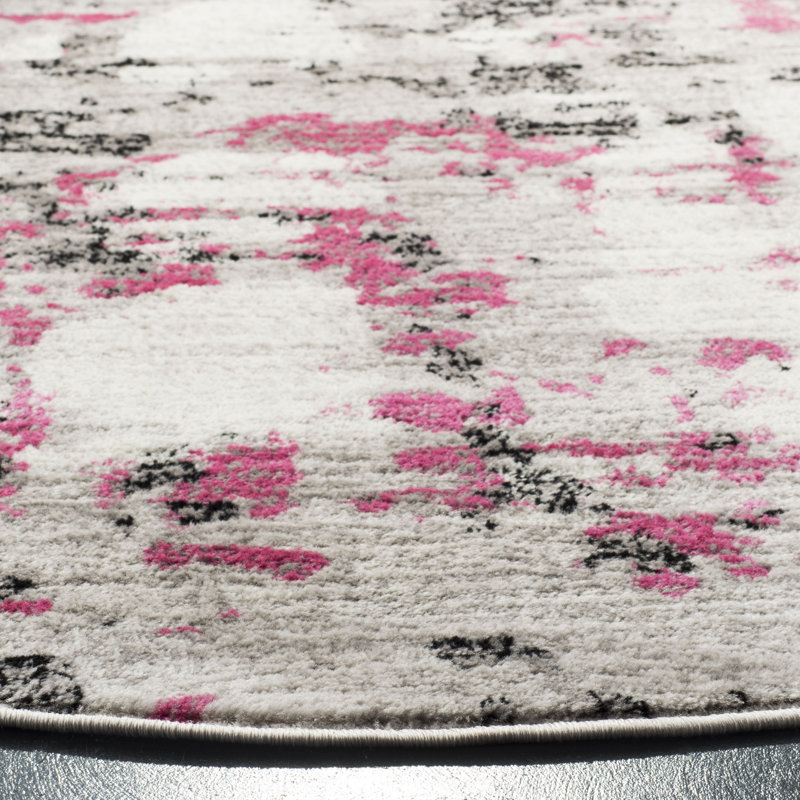 Tapis à motif abstrait gris / rose Strasser, Rond 8 pi