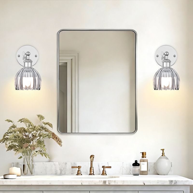 Battery Operated Tulip Wall Sconce Set Of 2 With Remote & Bulb, Dimmable Wireless Rechargeable Wall Lights (3 Color Temp & 12 Rgb) For Bedroom Living Room Hallway