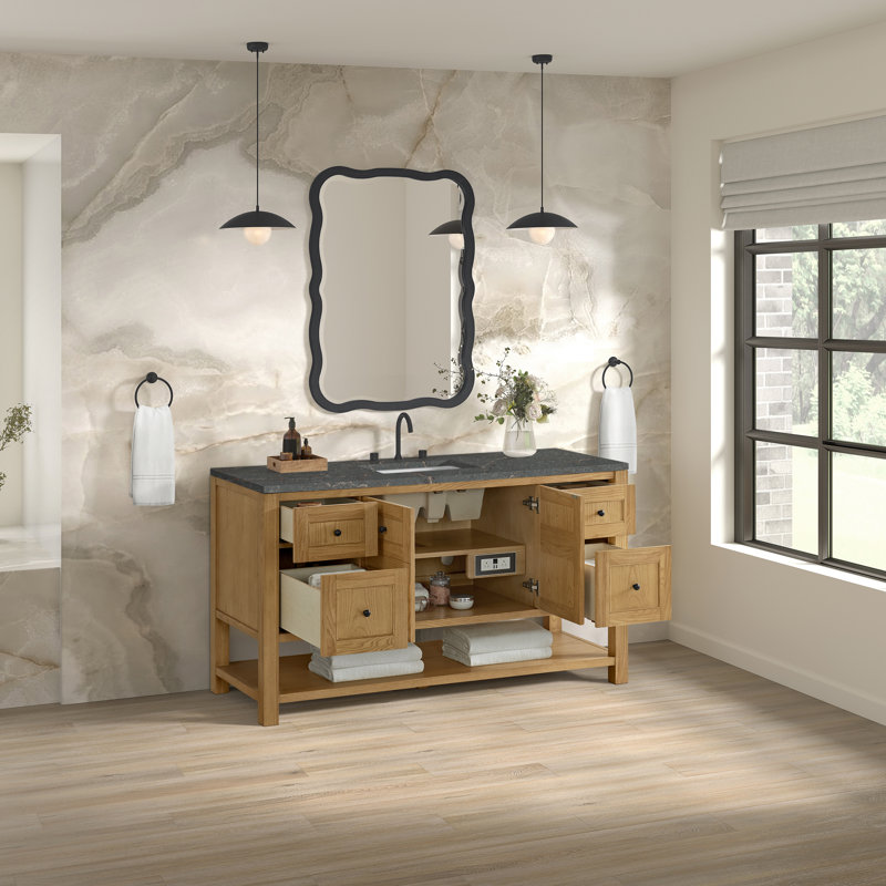 Breckenridge 60"W Single Vanity W/ Freepower Wireless Charger, Light Natural Oak, Parisien Bleu