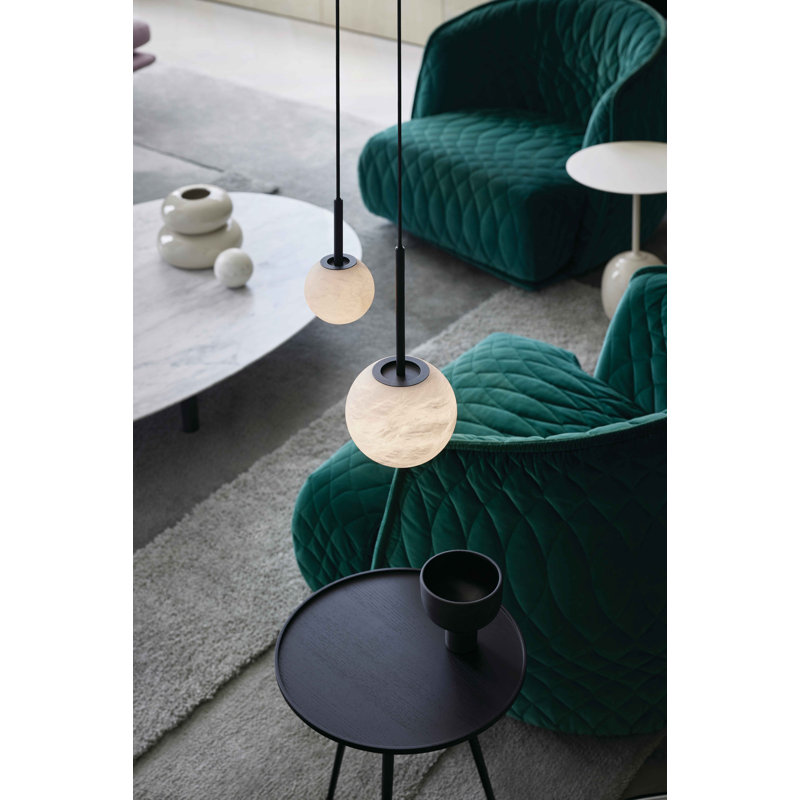 Mini-luminaire suspendu moderne en albâtre 6 po Lucent, Noir, H 70,87 po x l 6,3 po x P 6,3 po