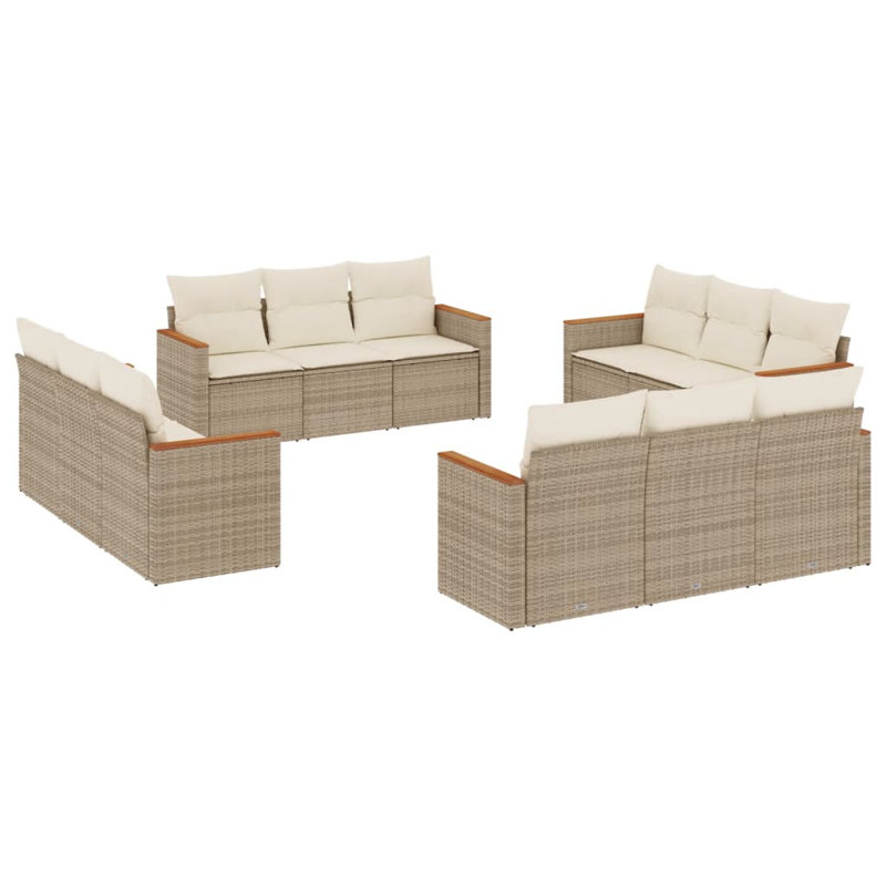  Outdoor Sofa Set Beige PE Rattan Large UV-Resistant Materials, Cream White, Beige