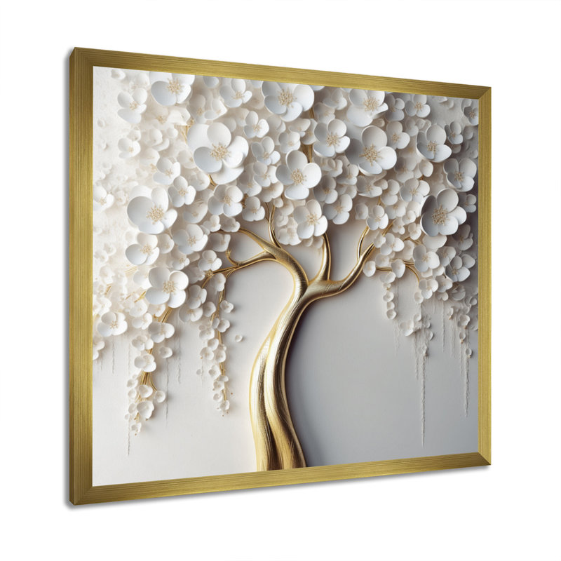 Orchidée blanche Arunveer Garden of Branches VII - reproduction sur toile, H 16 po x l 16 po, Impression encadrée, Doré