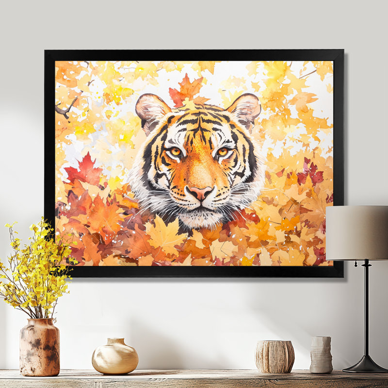 Tigre dans les feuilles d'automne I - tigre, art mural, H 12 po x l 20 po, Reproduction encadrée d'une seule photo sans pass