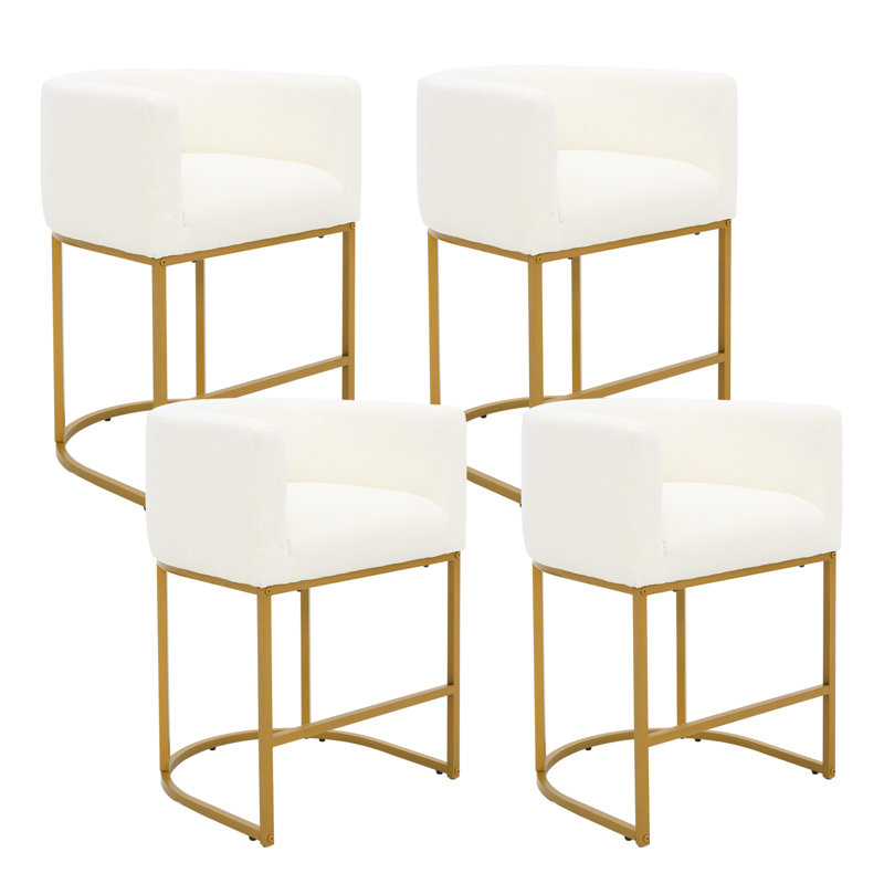 Upholstered Counter Height Stool with Metal Frame (Set of 4), 4, Beige Seat/GoldFrame