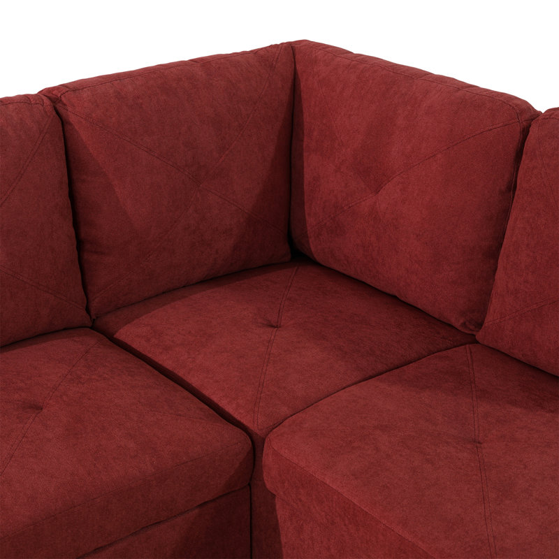 Canapé et méridienne avec repose-pieds Halid, Orienté à droite, Maroon Microfiber