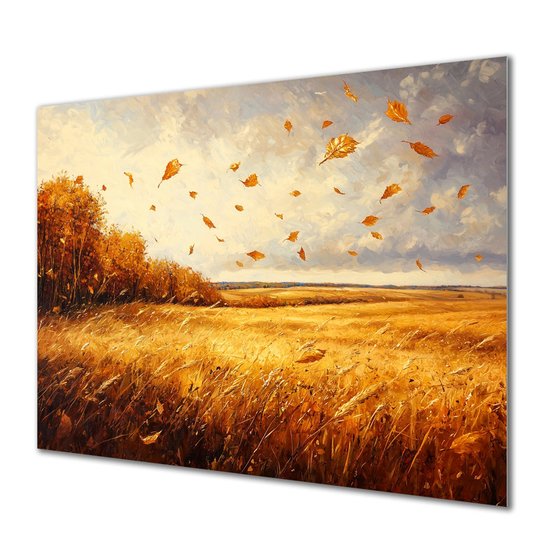 «Autumn Windy Prairie Leaves I» - art mural en métal à grandes feuilles, H 12 po x l 20 po
