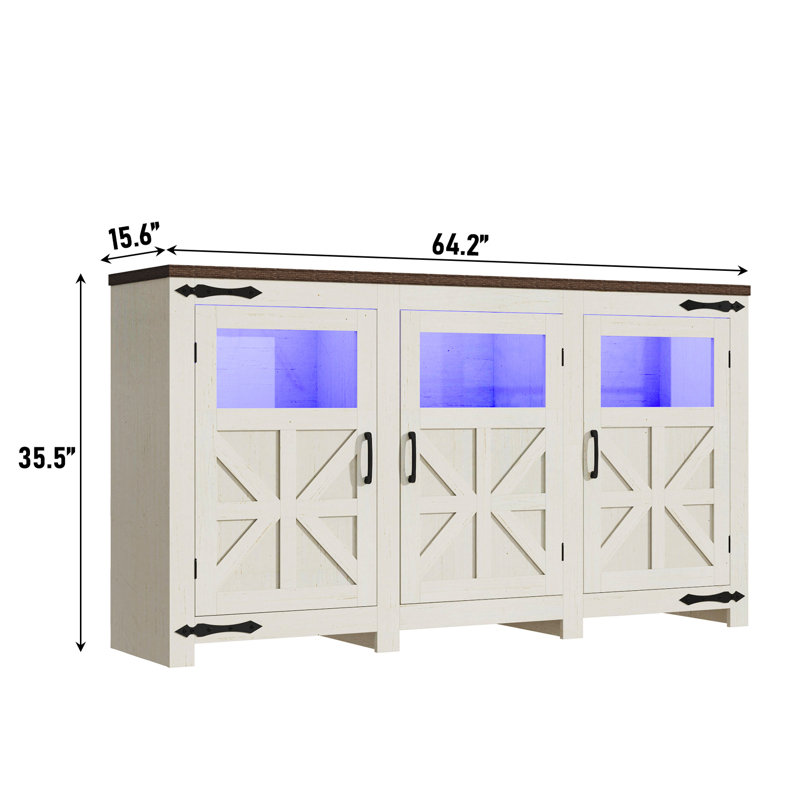 64.2" LED Farmhouse TV Stand For Tvs Up To 70" With Power Outlets And Adjustable Shelves, White/Brown