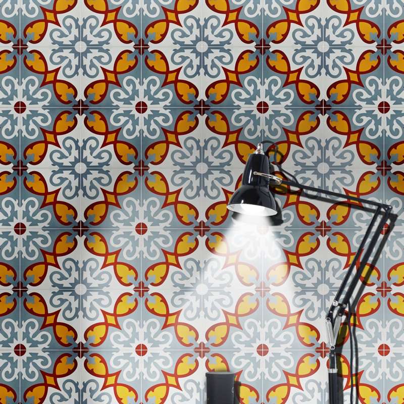 Carreau de mur et de sol à motif ciment 8 po x 8 po Agadir, Orange et gris