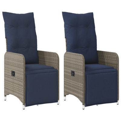  Chaises de patio inclinables 2 pièces avec coussins en rotin de polyester gris