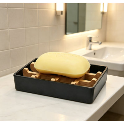 Plateau de porte-savon en bois drainable, conception de patins antidérapants, porte-savon robuste et lavable pour lavabo de salle de bain et cabine de douche