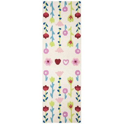 Tapis ivoire / rose en laine touffeté à la main Sindelar