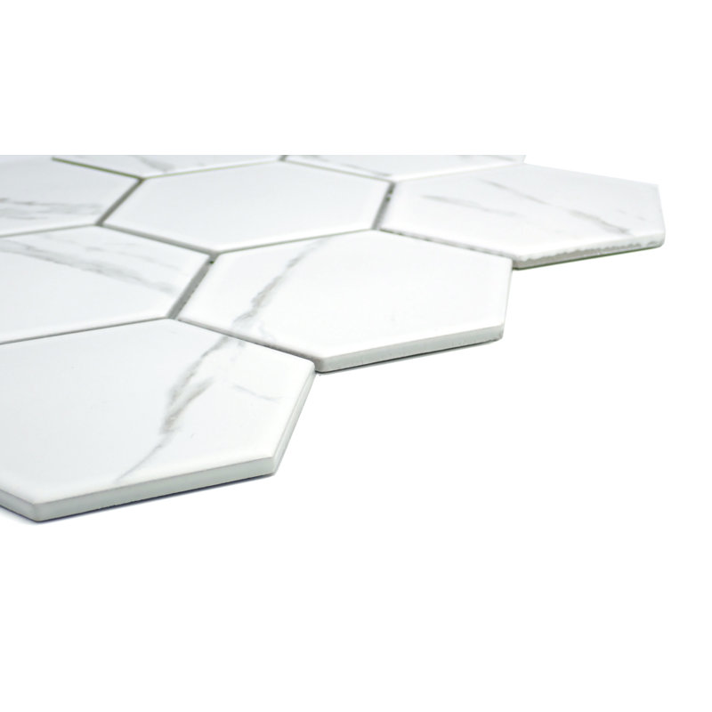 Elegant Calacatta 11 x 13 Porcelain Decorative Accent Tile in White
