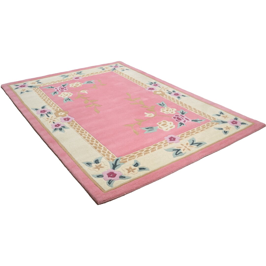 Handgetufteter Teppich Lifou in Rosa/Beige/Grün