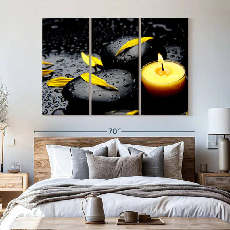 " Zen Dewy Candle " 3 Piece Art Print, 42" H x 65" W