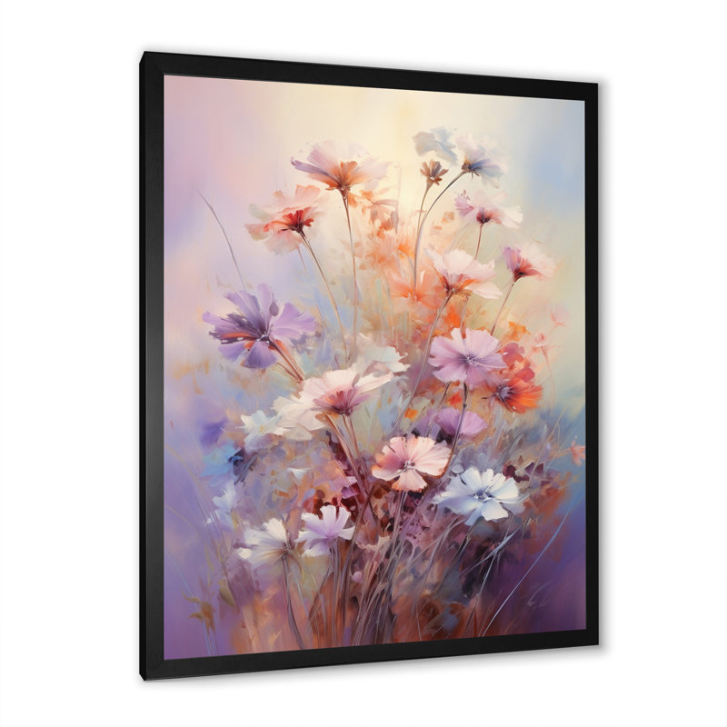 Impression romantique sur toile, "Wildflowers Bouquet Romantic", H 32 po x l 16 po x P 1 po, Cadre simple noir