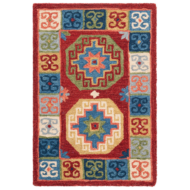 Vahakn Hand Tufted Wool/Cotton Southwestern Rug in Blue/Red, Rectangle 2'3" x 5'