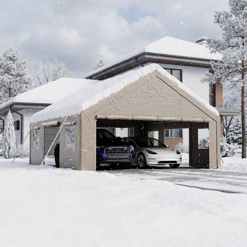 Heavy Duty Carport Portable Garage, 20 Ft. W x 20 Ft. D, Khaki