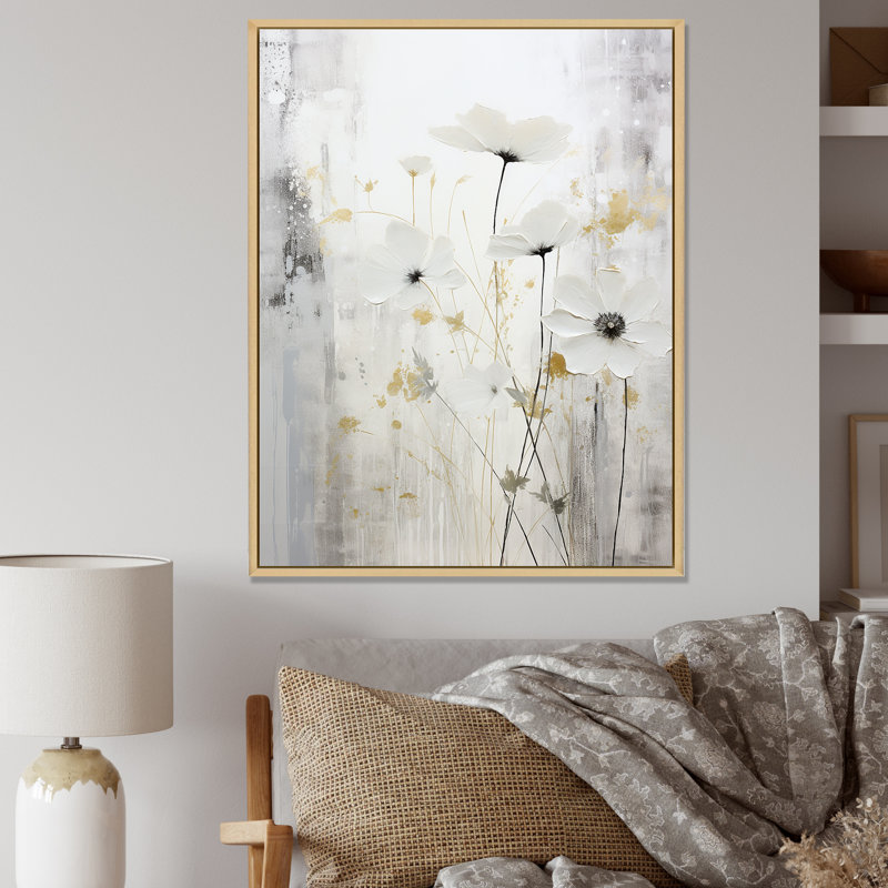 «Gray and White Herbs Minimal Harmony I», reproduction d'art sur toile, Cadre naturel flottant, H 32 po x l 16 po