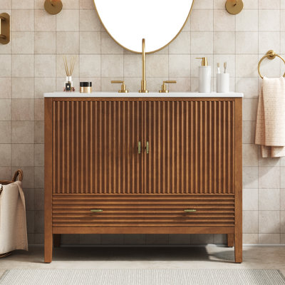Lune Mid-Century Bathroom Vanity with Ceramic Sink & Drawer