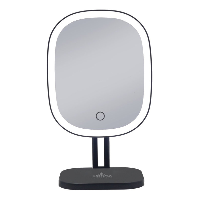 Miroir de maquillage tactile avec lumière DEL et base amovible, système d'alimentation double, capteur tactile, Noir