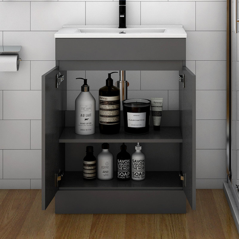 Reighna 600mm Single Bathroom Vanity with Drop In Ceramic Basin, Anthracite