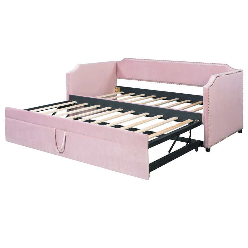 Twin To King Upholstered Daybed With Pop Up Trundle, Pink