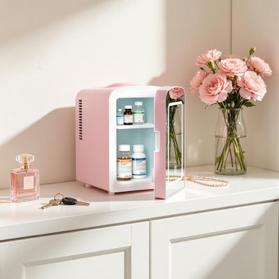 4L Skincare Mini Fridge! Led Mirror + Ac/Dc, 6-Can Space For Makeup & More In Any Room Pink