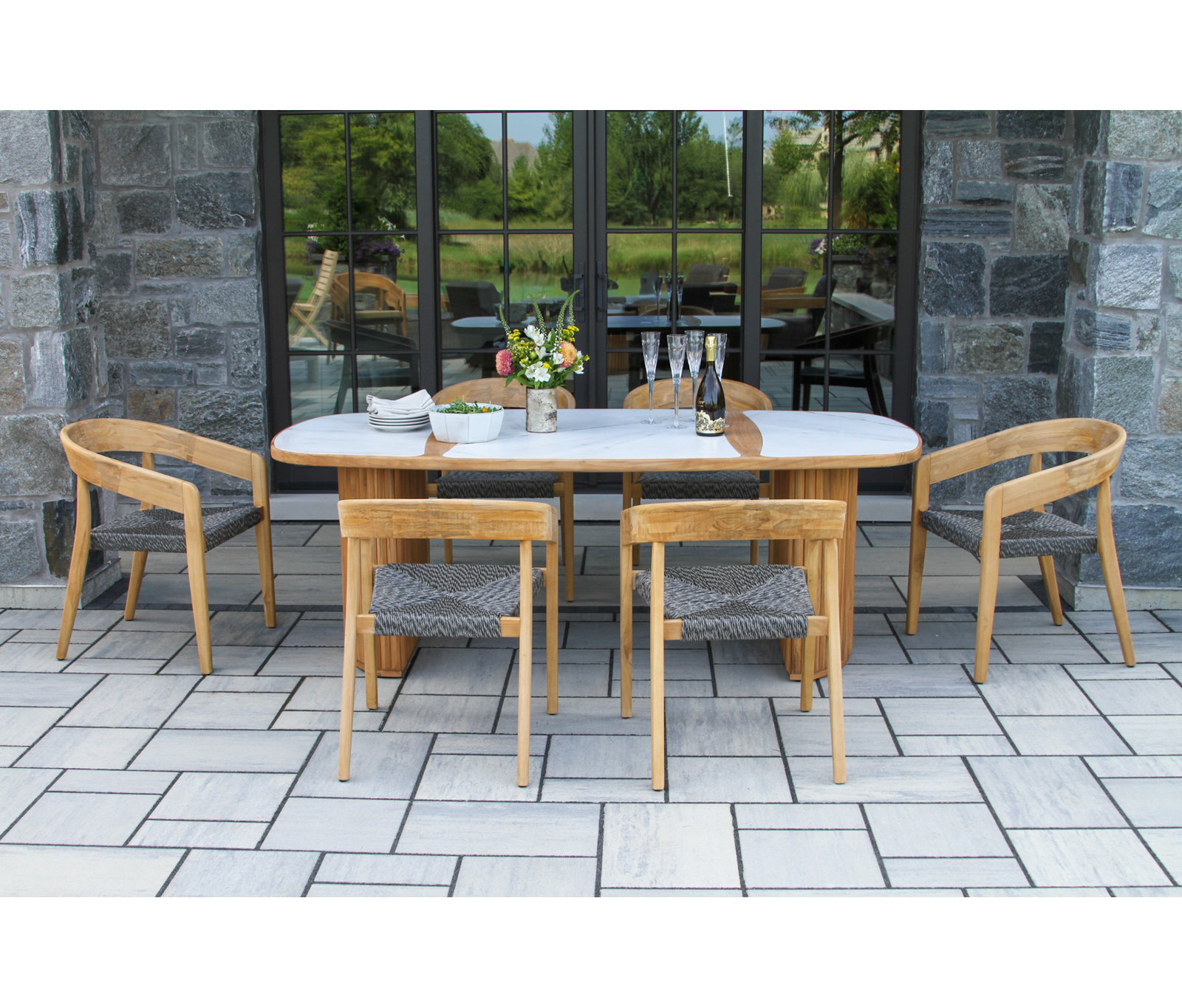 Estate 40" Teak Patio Dining Set, White, Gray/Natural