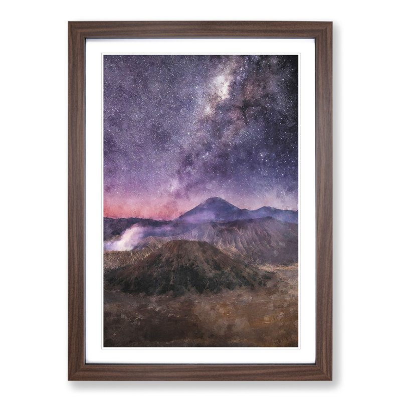 Milky Way Above Mount Bromo - Picture Frame Graphic Art, 65cm H x 48cm W x 2cm D, Walnut Framed