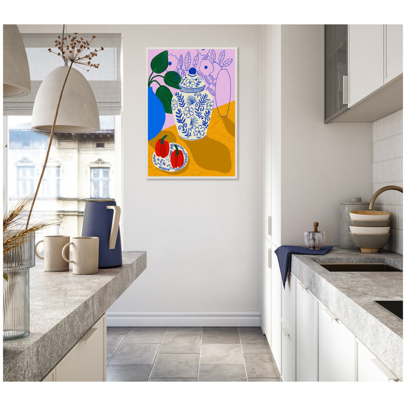 «Porcelain and Peppers» par Teresa Rego, reproduction d'art sur toile encadrée
