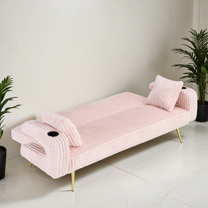 Canapé-lit inclinable convertible large de 74,02 po, Rose