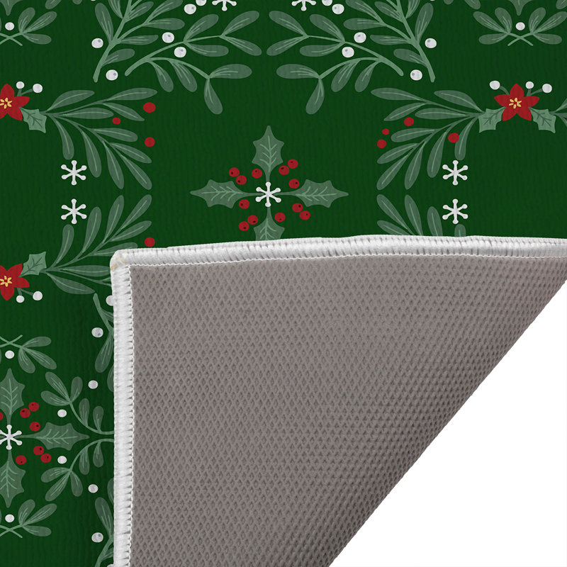 Winter Mistletoe Holiday Bath Mat, Evergreen, Single- 24" L x 17" W