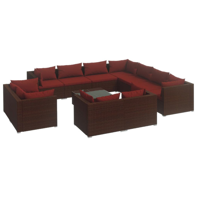 12 Piece Lounge Sofa Seating Group, Cinnammon red, Brown