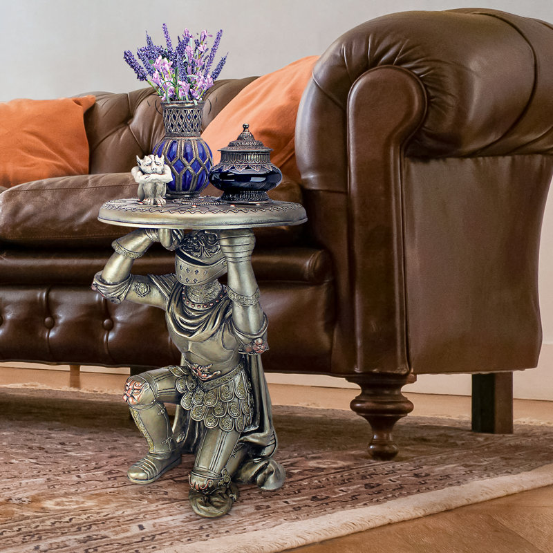 Medieval Pewter Knight Sculptural Round Metal Side Table