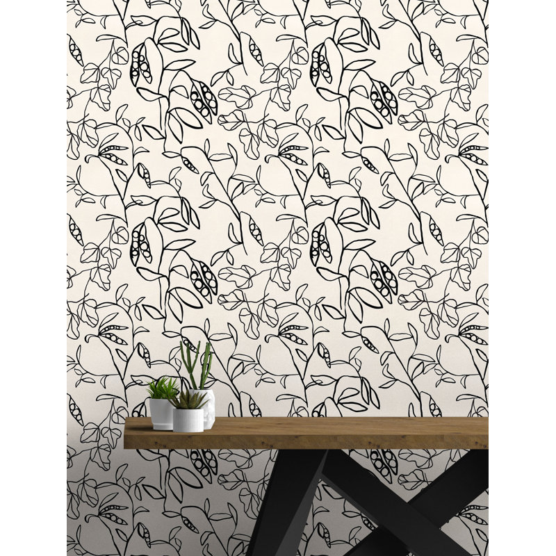 Floral Wallpaper by Susan Hable, Cream/Black