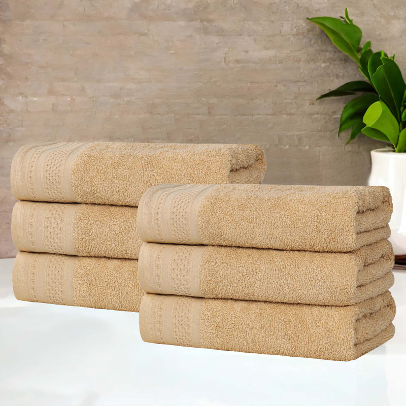 Essuie-mains mi-longs en coton gaufré texturé Honeycomb, Doré