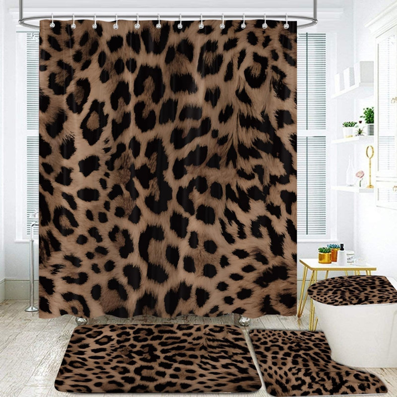 Ensemble de tapis de salle de bain luxueux à imprimé léopard brun 4 pièces, Brown Animal Print