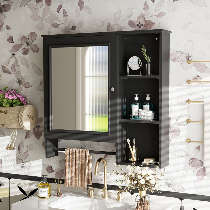 Armoire de toilette murale à miroir, Noir