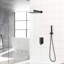 Tête de douche murale carrée double noire matte de 12 pouces avec - valve équilibrée, expérience de pluie, rotation à 360 ° et système portatif pour les besoins adaptables, échaudure, tête mince, réglable,-126125333