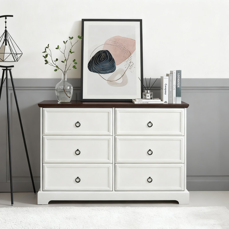 6-drawer Wooden Chest - Farmhouse, Rustic Top, Smooth Metal Slides, Natural