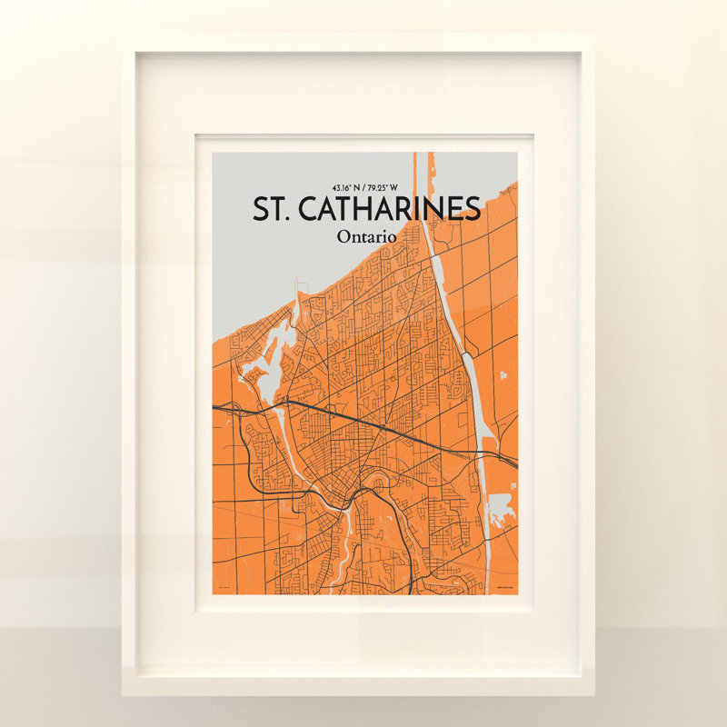 St. Catharines City Map, impression, H 24 po x l 18 po, Orange / gris