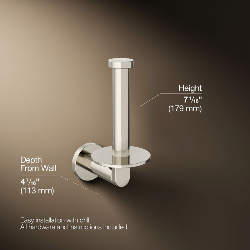 Vertical Wall Mount Toilet Paper Holder, Gloss Nickel
