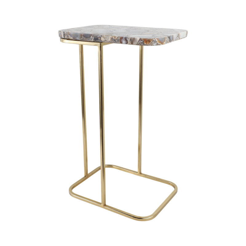 Sagebrook Home 24X15" Agate Top C-Table, White/Gold, Black