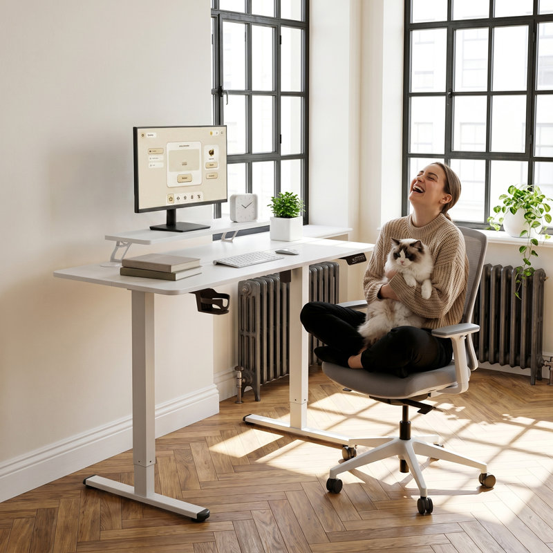 Kreutzer Height Adjustable Standing Gaming Desk, 28.7" H x 47.24" W x 23.62" D, White/White