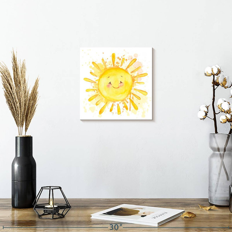Aquarelle soleil sur toile, H 10 po x l 10 po x P 1,25 po