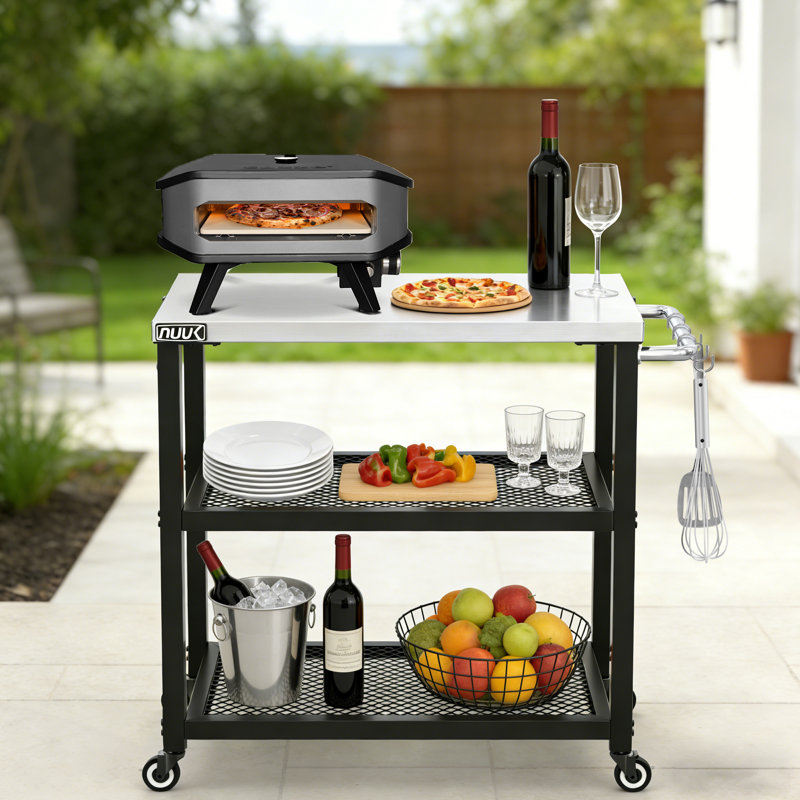 Table de préparation de chariot de barbecue d'extérieur 24 po x 18 po avec plateau en acier inoxydable, station de préparation de nourriture pour barbecue roulante avec roues et crochets