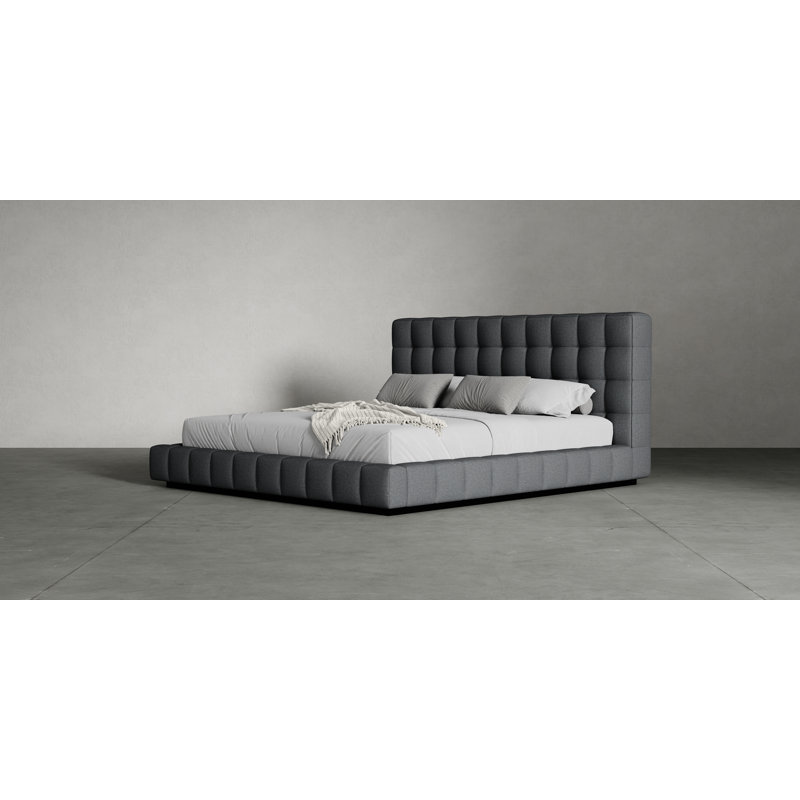 Thompson Upholstered Wingback Bed, Queen, Carbon Gray