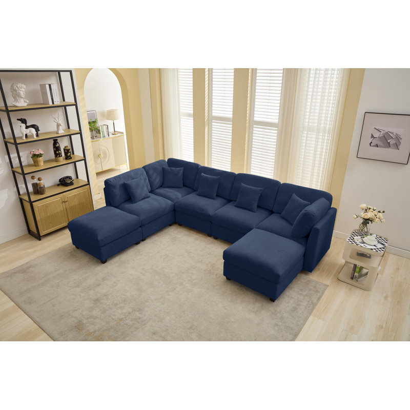 Nicholson 7-Piece Modular Sectional, Dark Blue Corduroy