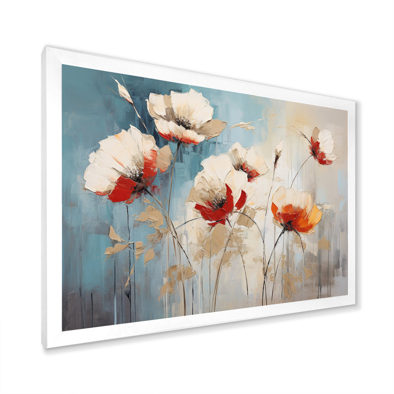 «Beige Poppy Meadow Melody I» sur toile, Cadre simple blanc, H 24 po x l 32 po x P 1 po