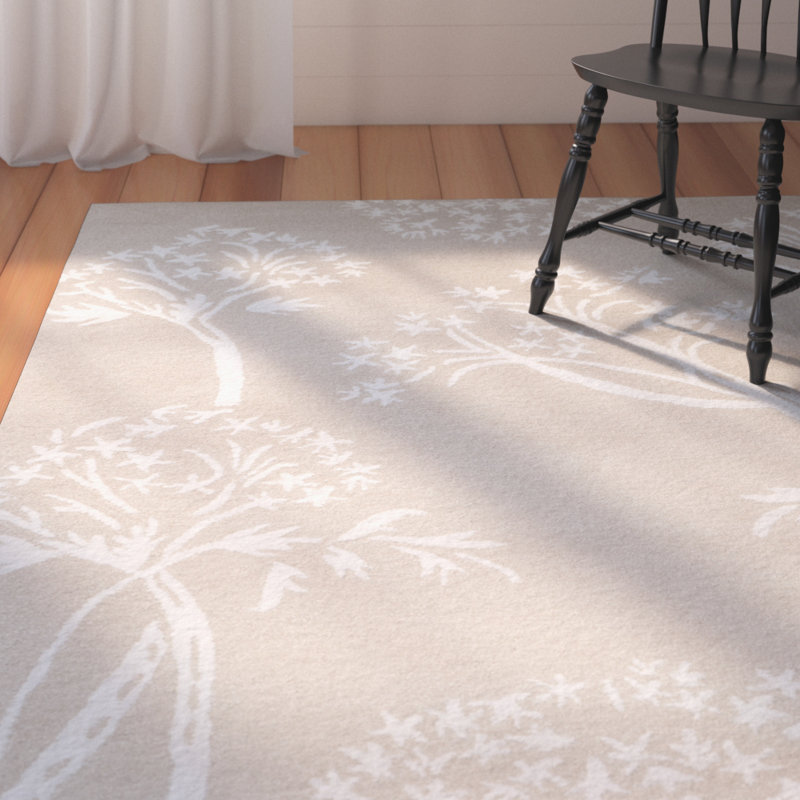 Hodgson Hand Tufted Wool/Viscose Floral Rug in Ivory, Square 5'